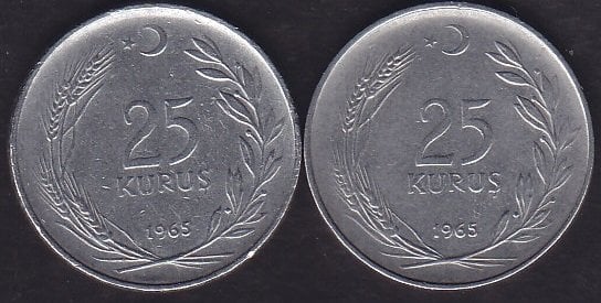 1965 Yılı 25 Kuruş ( Ters Düz Takım )