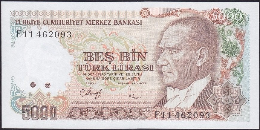 7.Emisyon 3.Tertip 5000 Lira F11 462093 Çil