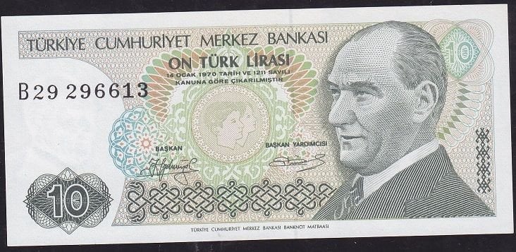 7.Emisyon 1.Tertip 10 Lira B29 296613 Çil Kısa Kaş