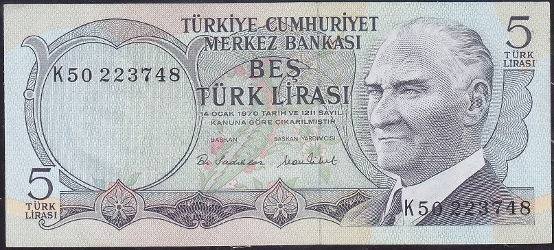 6.Emisyon 2.Tertip 5 Lira K50 223748 Ççt Çilaltı