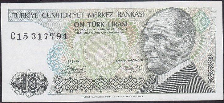 7.Emisyon 1.Tertip 10 Lira C15 317794 Çilaltı Kısa Kaş