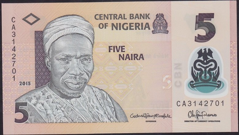 Nijerya 5 Naira 2015 Çil Polimer