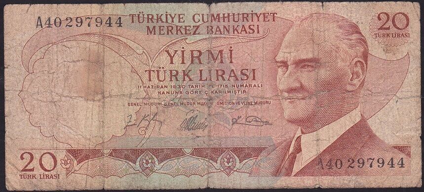 6.Emisyon 1.Tertip 20 Lira A40 297944 Temiz