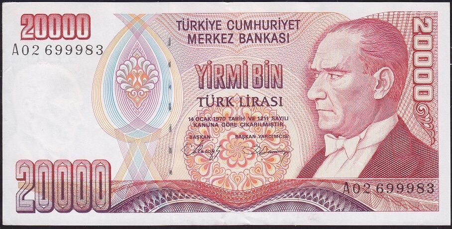 7.Emisyon 1.Tertip 20.000 Lira A02 699983 Ççt Çilaltı