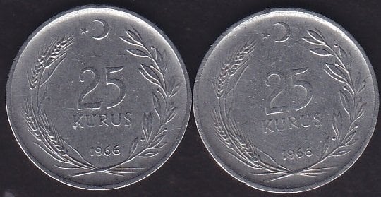 1966 Yılı 25 Kuruş (Ters Düz Takım )