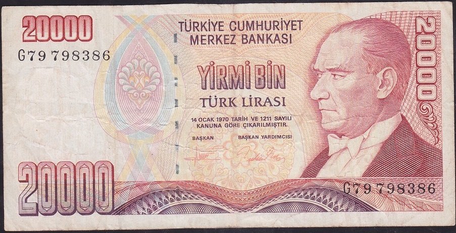 7.Emisyon 2.Tertip 20000 Lira G79 798386 Temiz