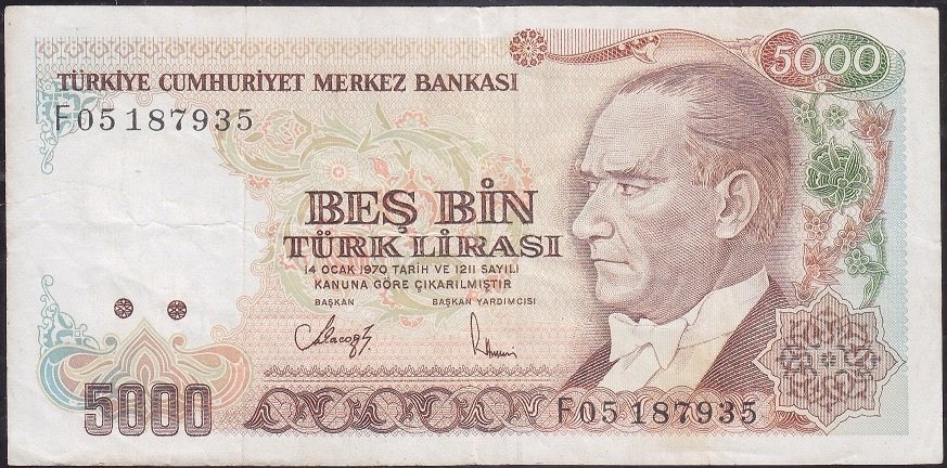 7.Emisyon 3.Tertip 5000 Lira F05 187935 Çok Temiz