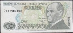 7.Emisyon 1.Tertip 10 Lira C11 236493 Çok Temiz + Kısa Kaş