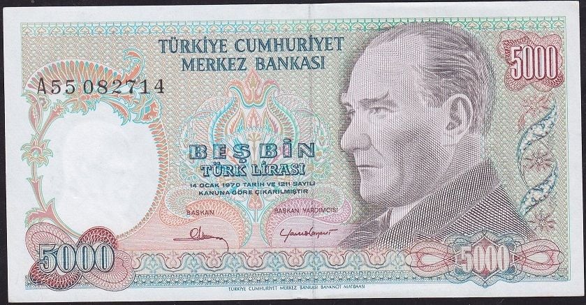 7.Emisyon 1.Tertip 5000 Lira A55 082714 Çilaltı Çil