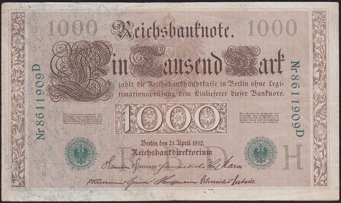 Almanya 1000 Mark 1910 Çok Temiz+