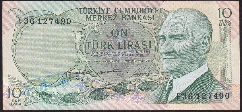 6.Emisyon 1.Tertip 10 Lira F36 127490 Çok Temiz+