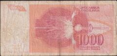 Yugoslavya 1000 Dinar 1992 Çok Temiz