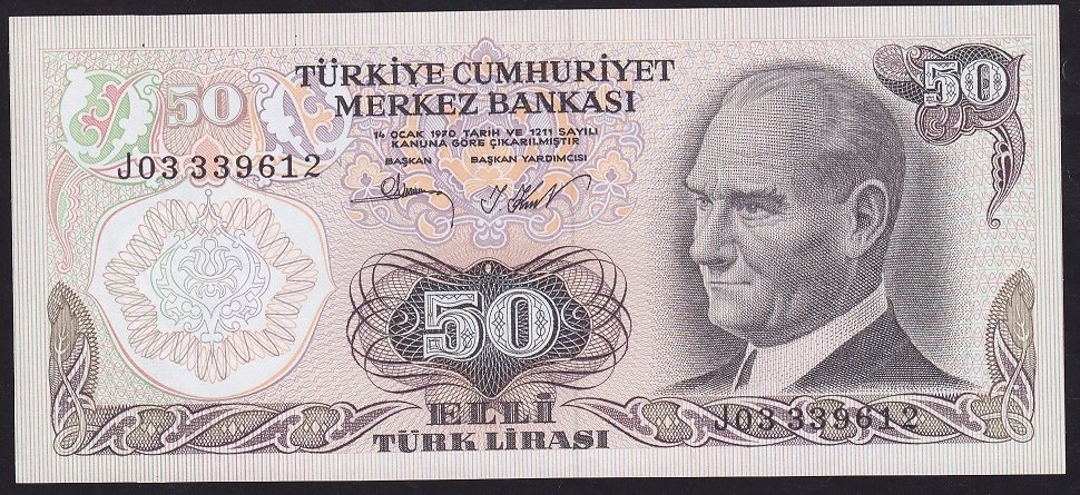 6.Emisyon 2.Tertip 50 Lira J03 339612 Çil