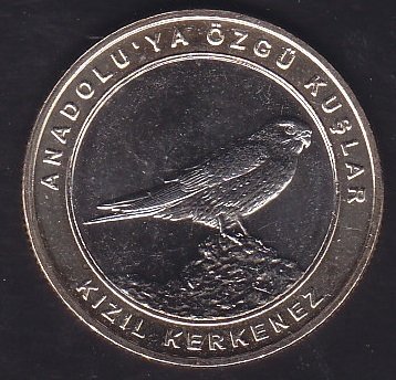 2019 Yılı 1 Kuruş Anadoluya Özgü Kuşlar KIZIL KERKENEZ Çil Bimetal Çerçeve Sarı