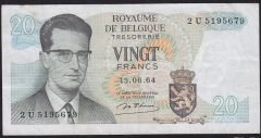 Belçika 20 Frank 1964 Çok Temiz+ Pick 138