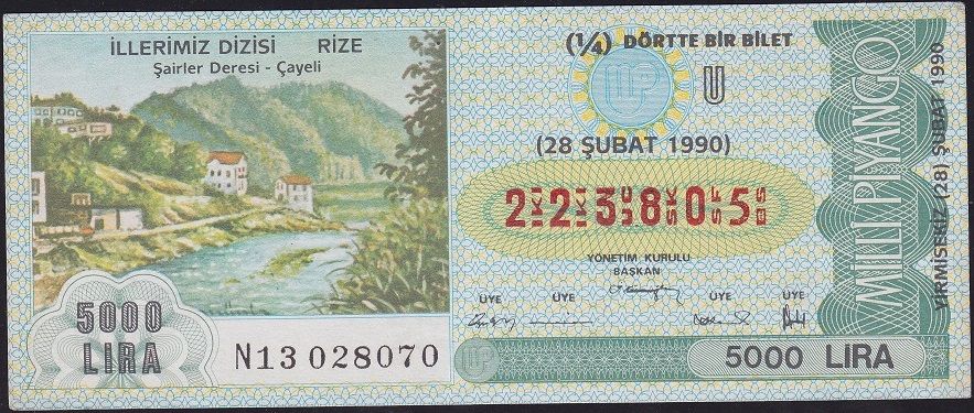 1990 28 Şubat Çeyrek Bilet - U Serisi - Rize