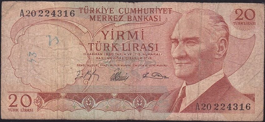 6.Emisyon 1.Tertip 20 Lira A20 224316 Çok Temiz
