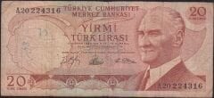 6.Emisyon 1.Tertip 20 Lira A20 224316 Çok Temiz