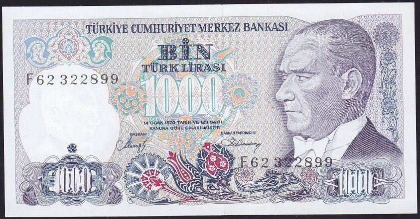 7.Emisyon 2.Tertip 1000 Lira F62 322899 Çilaltı Çil