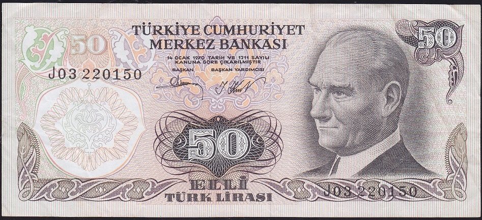 6.Emisyon 2.Tertip 50 Lira J03 220150 Çok Temiz+