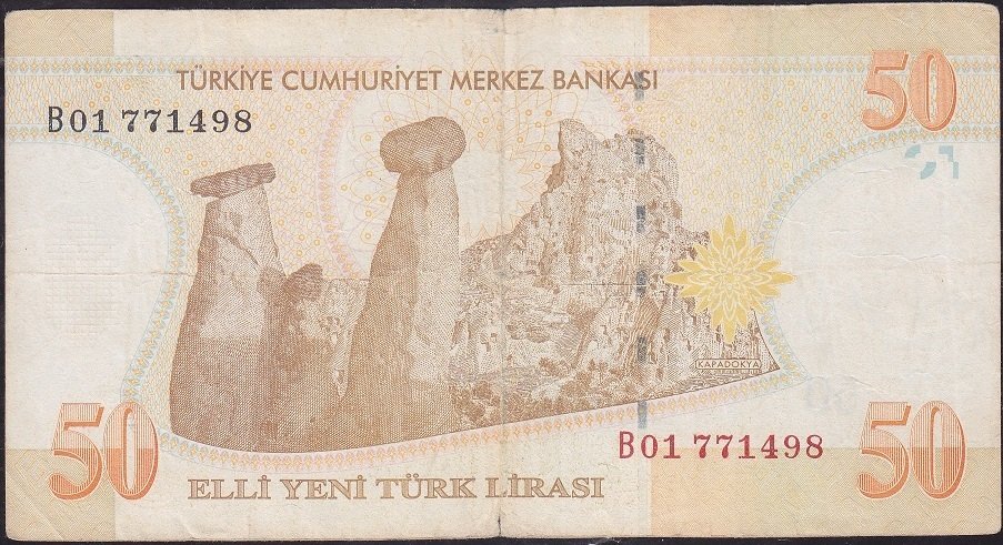 8.Emisyon 50 YTL B01 771498 Temiz