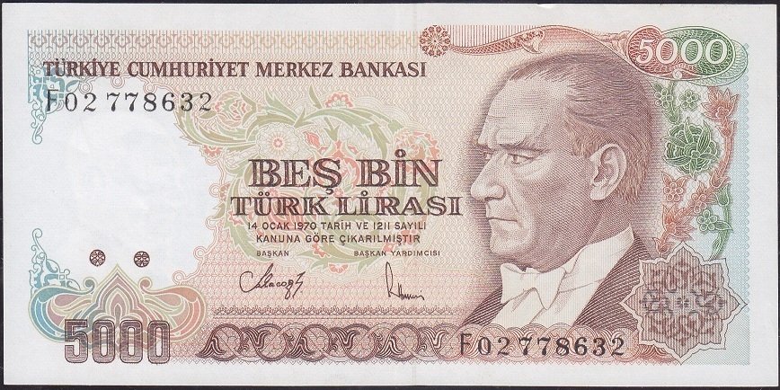 7.Emisyon 3.Tertip 5000 Lira F02 778632 Çok Temiz +