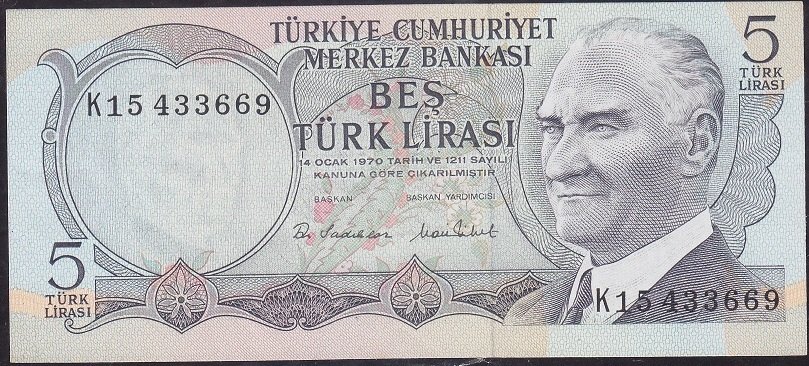 6.Emisyon 2.Tertip 5 Lira K15 433669 Çilaltı