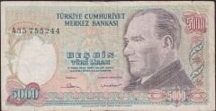 7.Emisyon 1.Tertip 5000 Lira A35 755244 Temiz ( Sol Kulakta içe doğru yırtılma var )