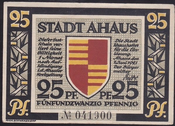 ALMANYA 25 PFENNİNG NOTGELD 1921 ÇİLALTI ÇİL
