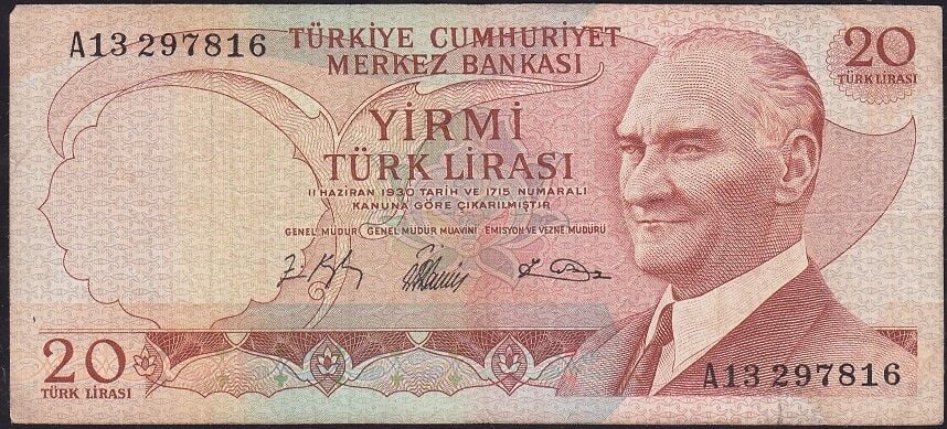 6.Emisyon 1.Tertip 20 Lira A13 297816 Çok Temiz