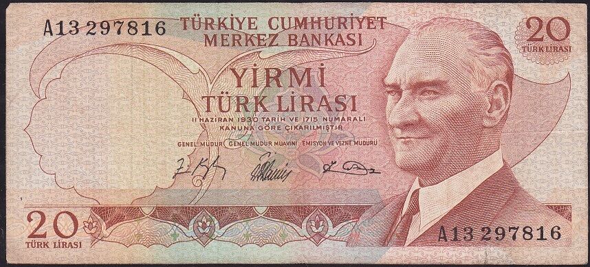 6.Emisyon 1.Tertip 20 Lira A13 297816 Çok Temiz
