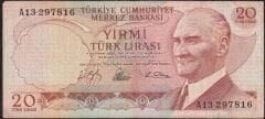 6.Emisyon 1.Tertip 20 Lira A13 297816 Çok Temiz
