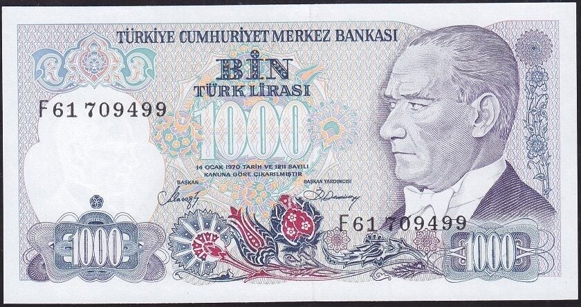 7.Emisyon 2.Tertip 1000 Lira F61 709499 Çil