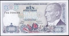 7.Emisyon 2.Tertip 1000 Lira F61 709499 Çil