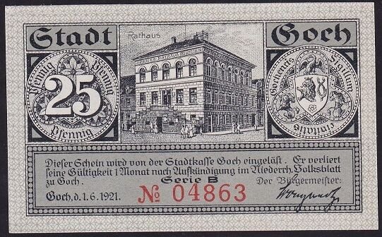 Almanya 25 Pfennig Notgeld 1921 Çil Filigranlı