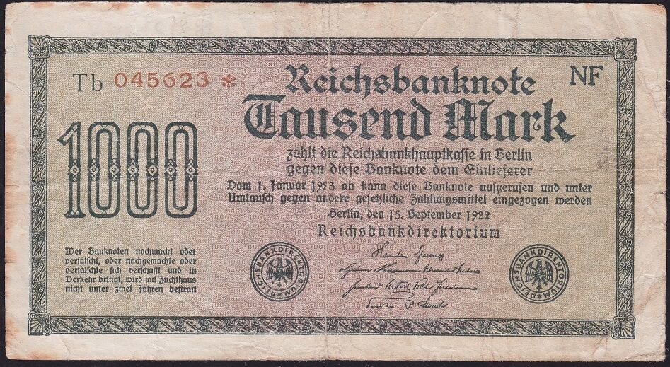 Almanya 1000 Mark 1922 Çok Temiz - Yıldızlı Seri