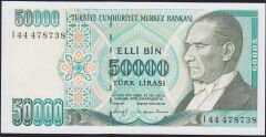 7.Emisyon 1.Tertip 50000 Lira I44 478738 Çil