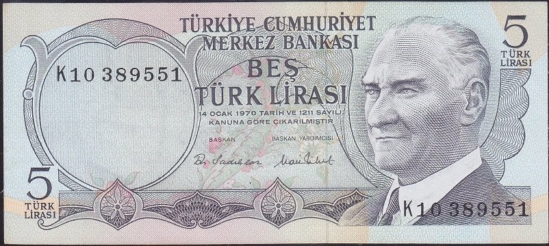 6.Emisyon 2.Tertip 5 Lira K10 389551 Çilaltı