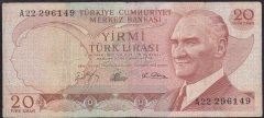 6.EMİSYON 1.TERTİP 20 LİRA A22 296149 TEMİZ