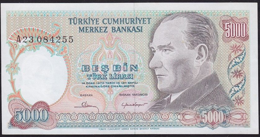 7.Emisyon 1.Tertip 5000 Lira A23 084255 Çilaltı Çil