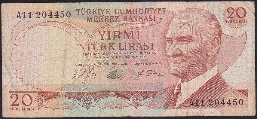6.Emisyon 1.Tertip 20 Lira A11 204450 Çok Temiz