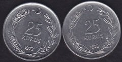 1973 Yılı 25 Kuruş (Ters Düz Takım)