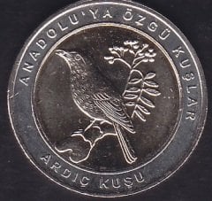 2019 Yılı 1 Kuruş Anadoluya Özgü Kuşlar ARDIÇ KUŞU Çil Bimetal Göbek Sarı