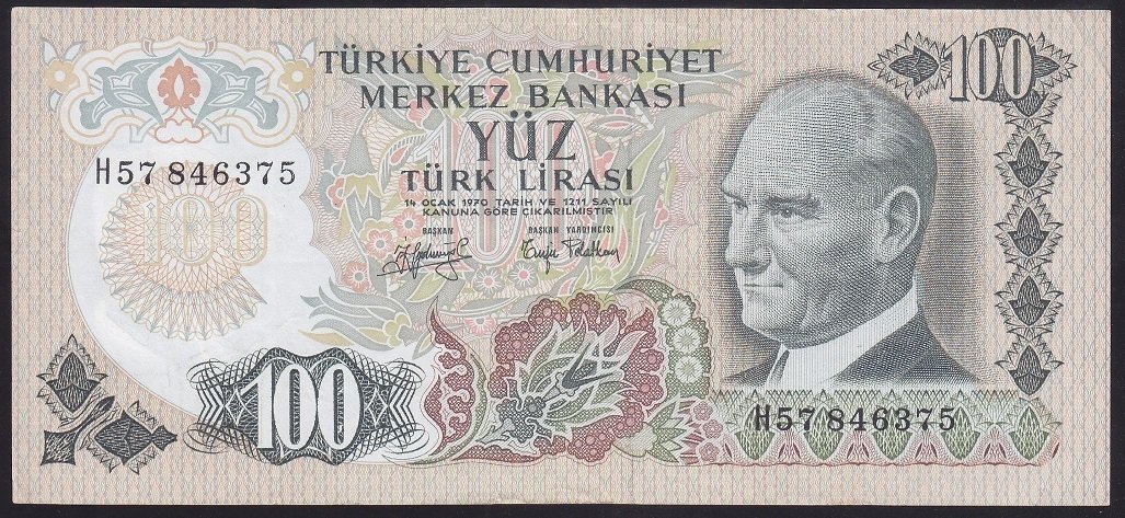 6.EMİSYON 2.TERTİP 100 LİRA H57 846375 ÇÇT +