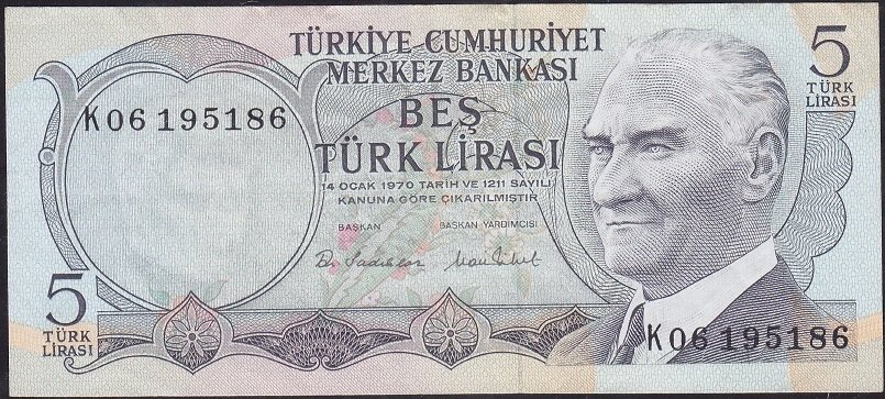 6.Emisyon 2.Tertip 5 Lira K06 195186 Çok Temiz +