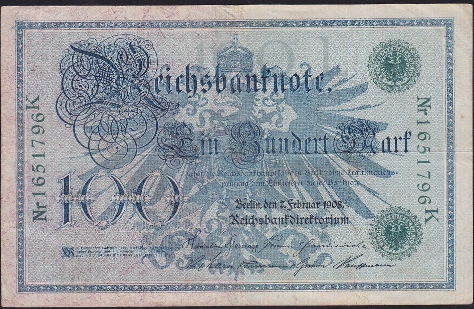 Almanya 100 Mark 1908 Çok Temiz