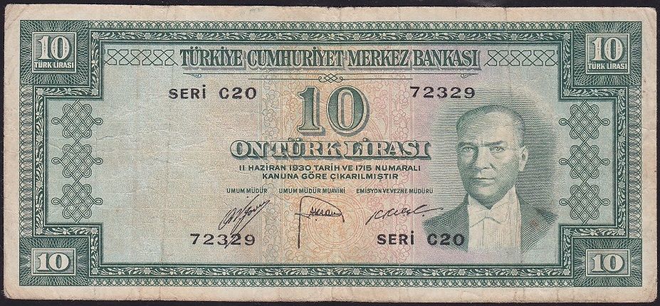 5.Emisyon 1.Tertip 10 Lira C20 72329 Çok Temiz