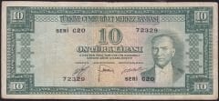 5.Emisyon 1.Tertip 10 Lira C20 72329 Çok Temiz
