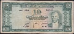 5.Emisyon 1.Tertip 10 Lira C20 72329 Çok Temiz