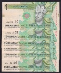 TÜRKMENİSTAN 1 MANAT 2014 ÇİL SERİ TAKİPLİ 10 ADET